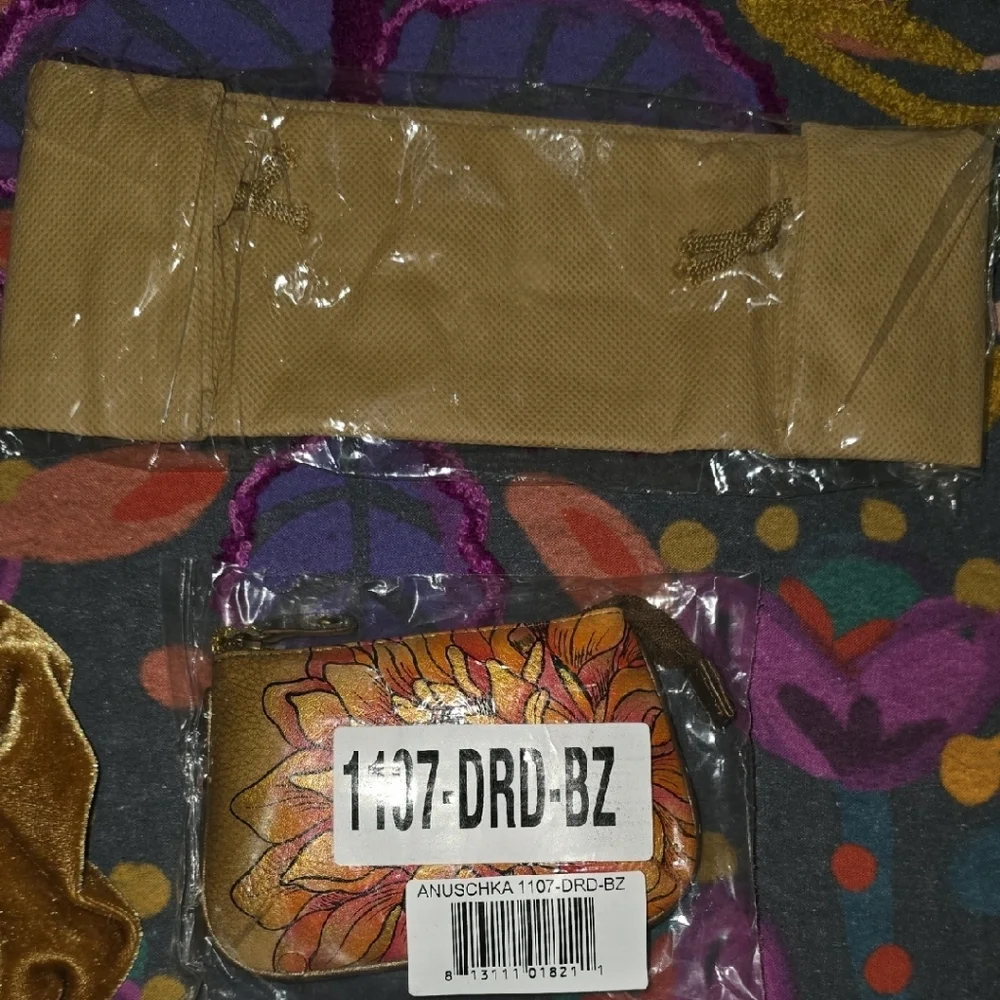 NWT Anuschka Floral Bronze Leather Bag And Matching Coin Purse Set - Picture 6 of 12